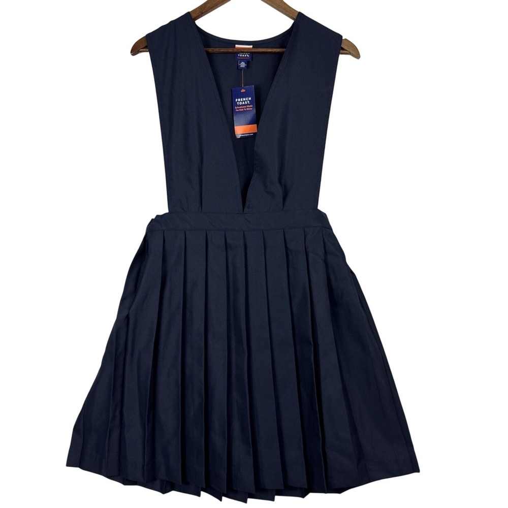 French Toast Uniform‎ Dress Girls Size 18 1/2 Navy V-Neck Pleated Jumper School
